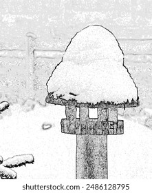 reed feeder covered with snow