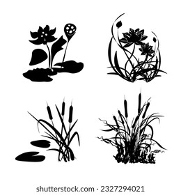 Reed grass is green, a marsh plant.
Japanese traditional ink painting
 Oriental style sumi e, u shun, go hua,
SSTK abstract,
vector illustration.