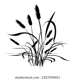 Reed grass is green, a marsh plant.
Japanese traditional ink painting
 Oriental style sumi e, u shun, go hua,
SSTK abstract,
vector illustration.