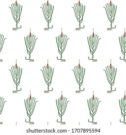 Reed mace seamless pattern. Green and brown endless pattern on white background art design stock vector illustration for web, for print, for fabric print, for wallpaper