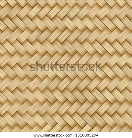 Reed mat with woven texture of crosshatched yellow or brown straws