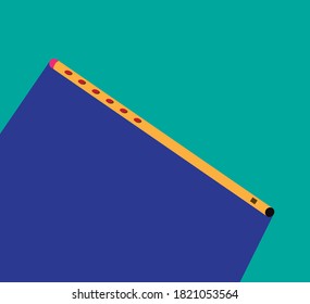 Reed pipe with shadow. Flat style. Green background
