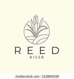 reed plant with line and emblem style logo icon template design. cattails, grass, river vector illustration