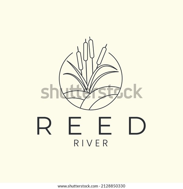 reed plant
with line and emblem style logo icon template design. cattails,
grass, river vector
illustration