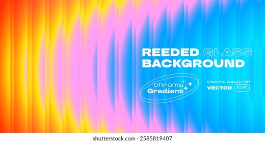 Reeded glass background. Blue, pink gradient background for trendy Y2K design poster. Vector modern gradient background with glass displacement effect of 3D ribbed glass morphism texture