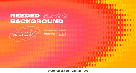 Reeded glass background. Pink, orange, blue gradient on white background for trendy Y2K design poster. Vector modern gradient background with glass displacement effect of 3D ribbed glass texture