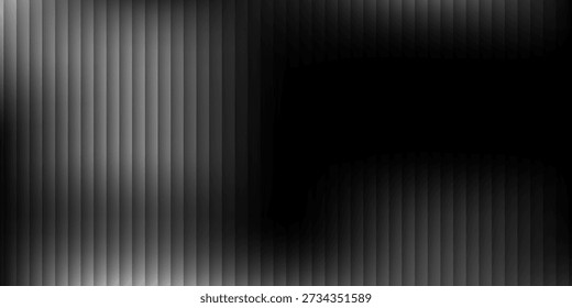 Reeded glass with black and white gradient. Ribbed glass background with refraction effect. Abstract vector background