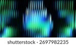 Reeded glass gradient surface, futuristic panel with vertical prism distortion. Dark abstract field infused with fractal texture in neon teal and green tones, vector illustratio