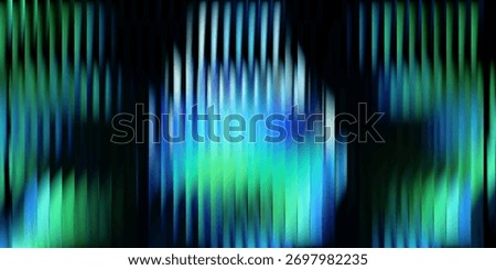 Reeded glass gradient surface, futuristic panel with vertical prism distortion. Dark abstract field infused with fractal texture in neon teal and green tones, vector illustratio