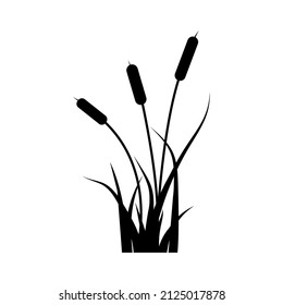 Reeds and grass black silhouette. Simple flat vector illustration isolated on white background