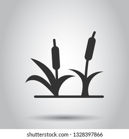 Reeds grass icon in flat style. Bulrush swamp vector illustration on white background. Reed leaf business concept.