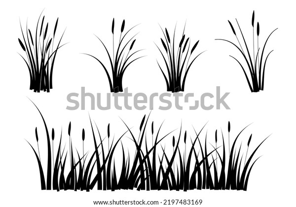 Reeds Grass Silhouette Black Grass Graphic Stock Vector (Royalty Free ...