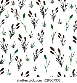 Reeds on an white background. Seamless pattern. Vector illustration.