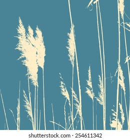 Reeds silhouette on a turquoise background. Vector.