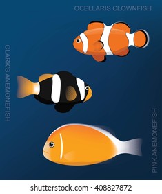 Reef Anemonefish Set Cartoon Vector Illustration