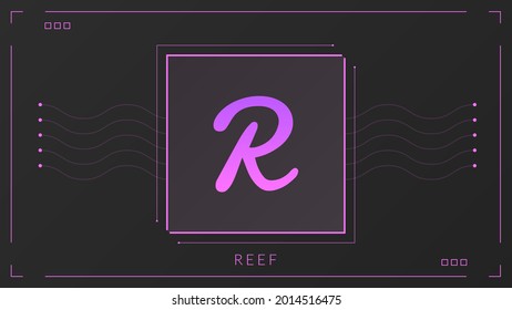 Riff kryptowährendes farbiges Farbverlauf-Logo auf dunklem Hintergrund mit dünner Liniendekoration.