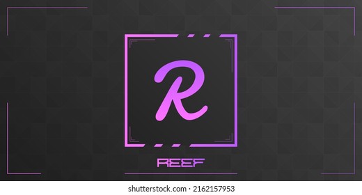 Reef cryptocurrency colorful logo on dark background with triangles pattern decoration. Vector illustration.