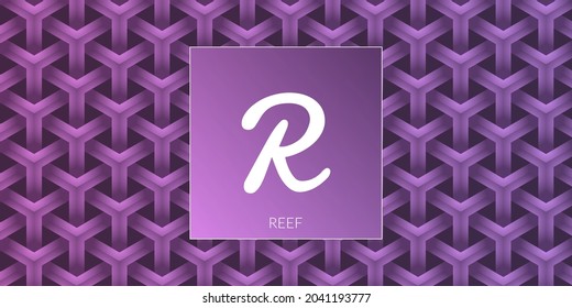 Reef cryptocurrency logo isolated on colorful volumetric pattern background.