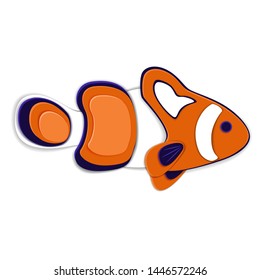 Reef fish in paper art style. Colorful exotic aquarium fauna vector illustration. Marine ecosystem, ocean underwater wildlife. Caribbean aquatic coral fauna isolated on white background