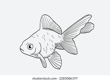 reef fish in the sea of ink drawing. Freshwater fish. Ink sketch isolated on white background. Hand drawn vector illustration. Retro style.