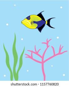 Reef Fish Vector. Coral Fish Illustration. Tropical fish poster wallpaper vector.