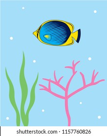 Reef Fish Vector. Coral Fish Illustration. Tropical fish poster wallpaper vector.
