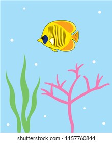 Reef Fish Vector. Coral Fish Illustration. Tropical fish poster wallpaper vector.