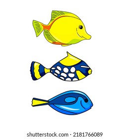 :: Vector De Pescado De Arrecife. Ilustración De Pescado De Coral. Peces tropicales aislados en fondo blanco
