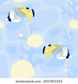 Reef fish in the water Vector seamless pattern