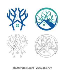 Reef home ocean house combine home and coral vector logo design template.