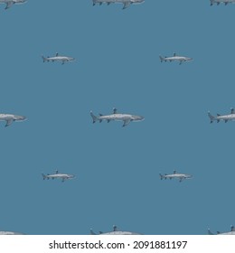 Reef shark seamless pattern in scandinavian style. Marine animals background. Vector illustration for children funny textile prints, fabric, banners, backdrops and wallpapers.