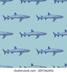 Reef shark seamless pattern in scandinavian style. Marine animals background. Vector illustration for children funny textile prints, fabric, banners, backdrops and wallpapers.