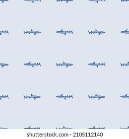 Reef shark seamless pattern in scandinavian style. Marine animals background. Vector illustration for children funny textile prints, fabric, banners, backdrops and wallpapers.