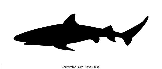 Reef shark vector silhouette isolated on white background. Sea predator. Danger on beach alert. Open jaws of beast.  The biggest fear for divers and swimmers. Under water alert. Ocean killer.