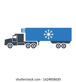 Reefer On A Truck Design, Refrigerated Container Vehicle Carrying Temperature-sensitive Cargo Vector Icon Design, Cold Chain Service On White Background