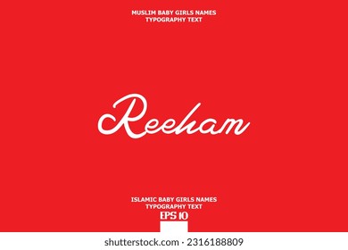 Reeham Arabic Girl Name Text Lettering Vector Sign