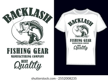 Reel in the adventure with this fishing-inspired t-shirt design! Featuring bold graphics of a leaping fish, a sleek fishing rod, and nature-inspired elements, this design is perfect