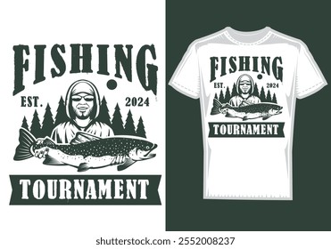 Reel in the adventure with this fishing-inspired t-shirt design! Featuring bold graphics of a leaping fish, a sleek fishing rod, and nature-inspired elements, this design is perfect