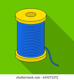 A reel of blue thread.Sewing or tailoring tools kit single icon in flat style vector symbol stock illustration.