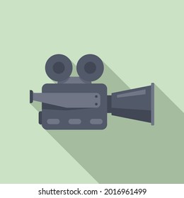 Reel cinema camera icon flat vector. Video camcorder. Record videography