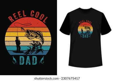 Reel Cool Dad - reel, hook, fishing vector, Dad, Daddy, Papa - Happy Father's Day gift T-shirt And SVG Design, template, typographic, poster, Vector EPS File, can you download.