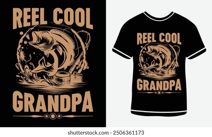 Reel cool grandpa t-shirt design, vector T-shirt, Graphic template, fish man, Fishing text t- shirt design Free Vector3.eps. Fishing T-shirt Design Template Print.