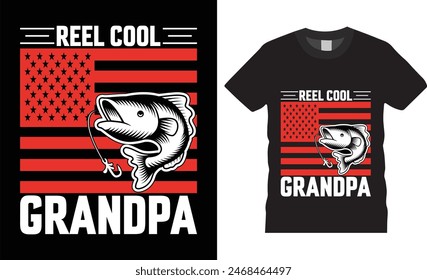 Reel cool grandpa.appy fathers day typography vector t shirt design. T-shirt Design template for Fathers day. Father day Retro, Typography, Vintage t-shirt.
