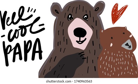 Reel cool papa. Bear. Flat illustration. Father's Day card.