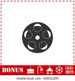 Reel film icon flat. Simple vector symbol and bonus icon