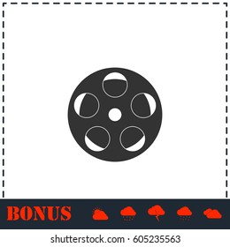 Reel film icon flat. Simple vector symbol and bonus icon
