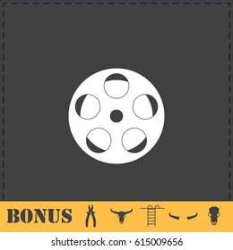 Reel film icon flat. Simple vector symbol and bonus icon
