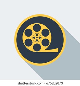 Reel with film icon. Flat vector cartoon illustration. Objects isolated on a white background.