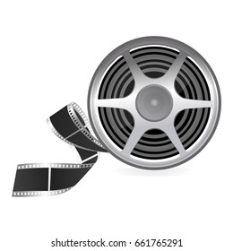 Reel with film on isolated white background. Vector illustration.