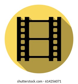Reel of film sign. Vector. Flat black icon with flat shadow on royal yellow circle with white background. Isolated.